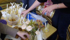 today's snack is special---latkes and applesauce made by the kids right in their classroom