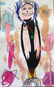 This student brings a bit of masculine perspective to his doll---isn't it amazing how differently the individual kids see the same assignment?