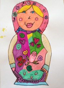 Although the doll in the story was a brunette, the student who created this lovely rendition chose to give her version more familiar coloring