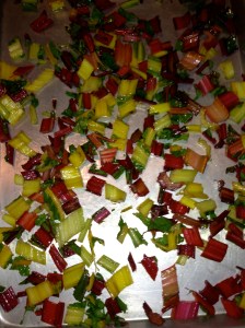 Rainbow chard stems ready for roasting