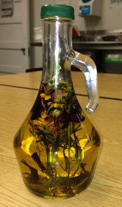 Flavoring oil is just one way Chef Emma makes use of herbs and flowers growing in the greenhouse.