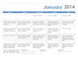 January's menu features most of the 13 available meals. Looks delicious!