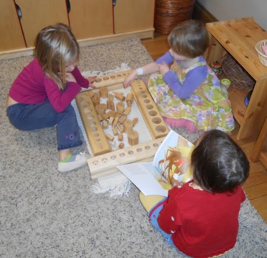 Working with the knobbed cylinders provides visual discrimination of dimensions