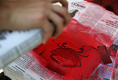 Crab stencil---ingenious! Photo credit: Brian Schneider, www.ebrianschneider.com